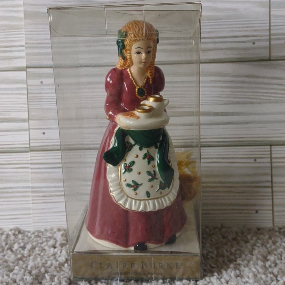 Claire Burke Incense Burner New Girl With Tea Maiden Christmas Apron NIB